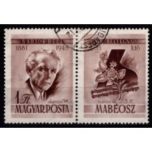 Frimærkets dag. Bela Bartok. Med vignet, flygel og blomst. Stemplet.